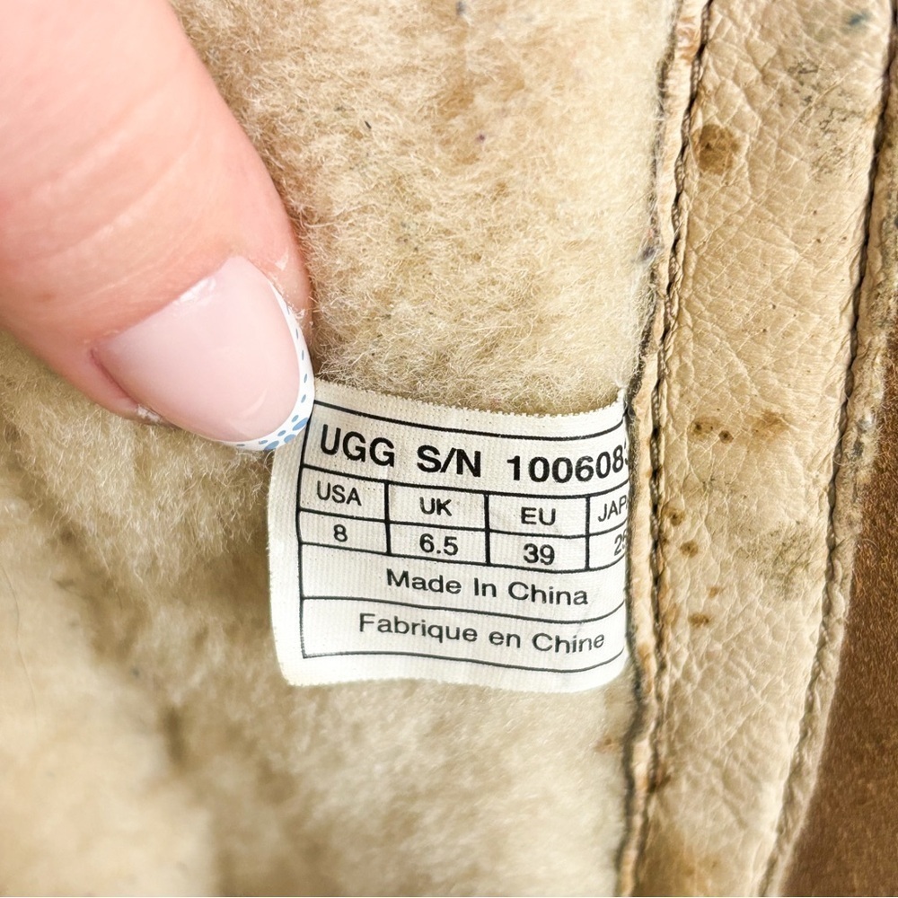 UGG Kaleen Chestnut Leather Sherpa Lined Mid Calf Boot Sz 8 - Picture 11 of 13